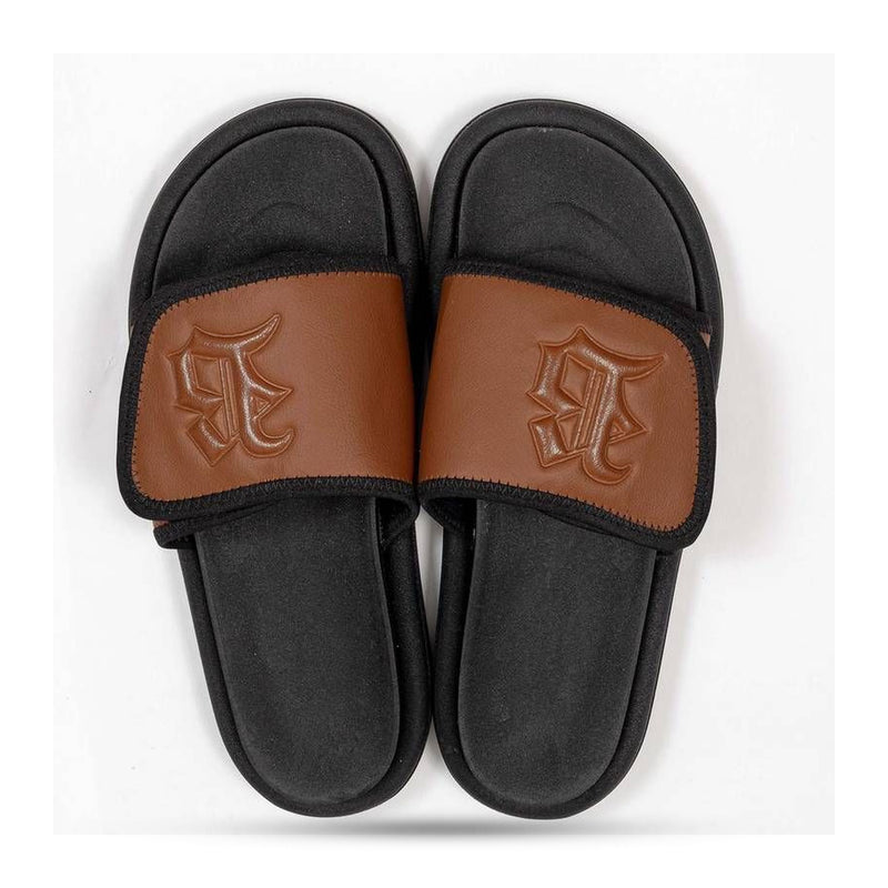 Chinelo Slide Preto Velcro Marrom