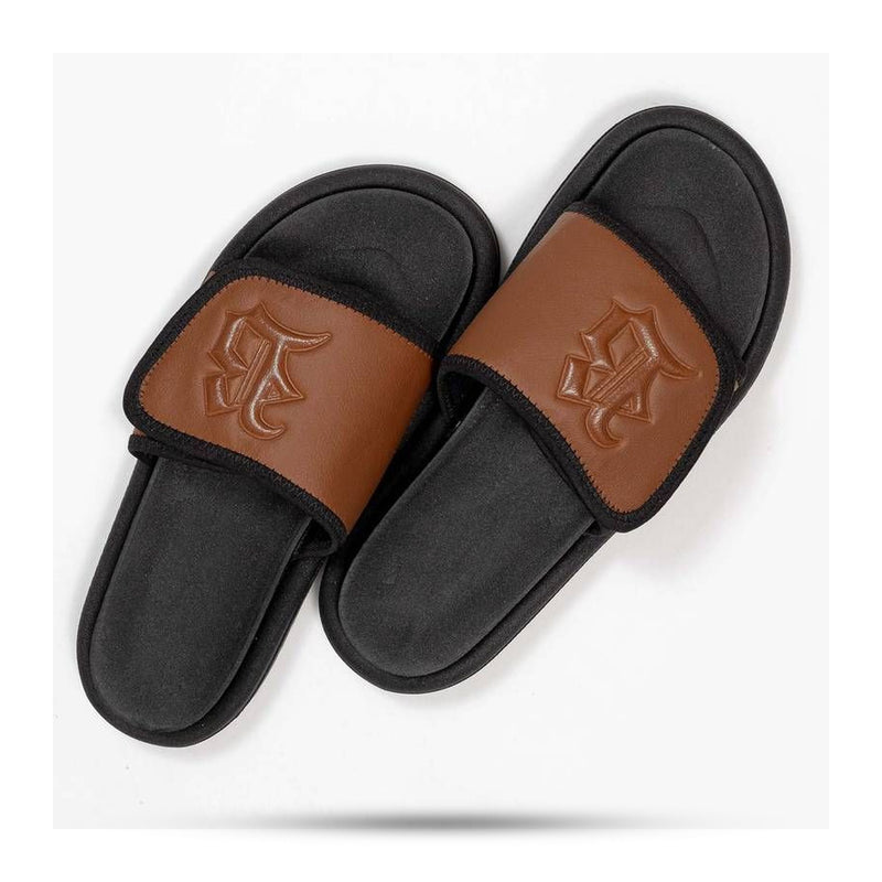 Chinelo Slide Preto Velcro Marrom