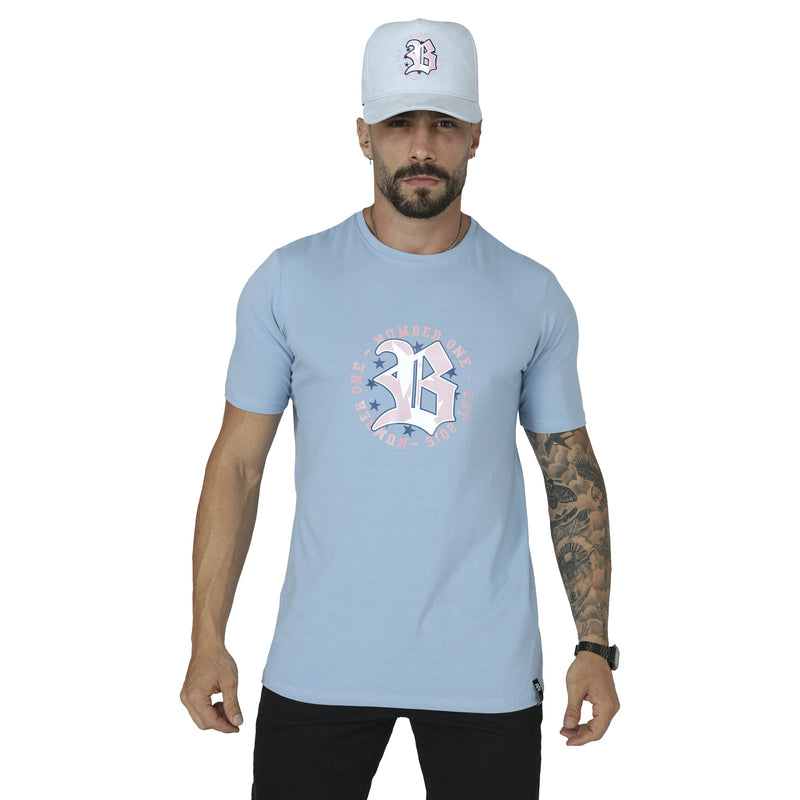 Camiseta Azul Logo Pink Star