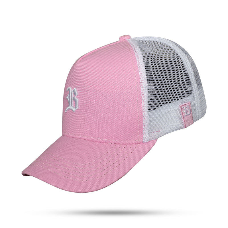 Boné Snapback Trucker Basic Rosa Claro e Branco