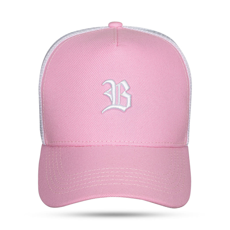 Boné Snapback Trucker Basic Rosa Claro e Branco