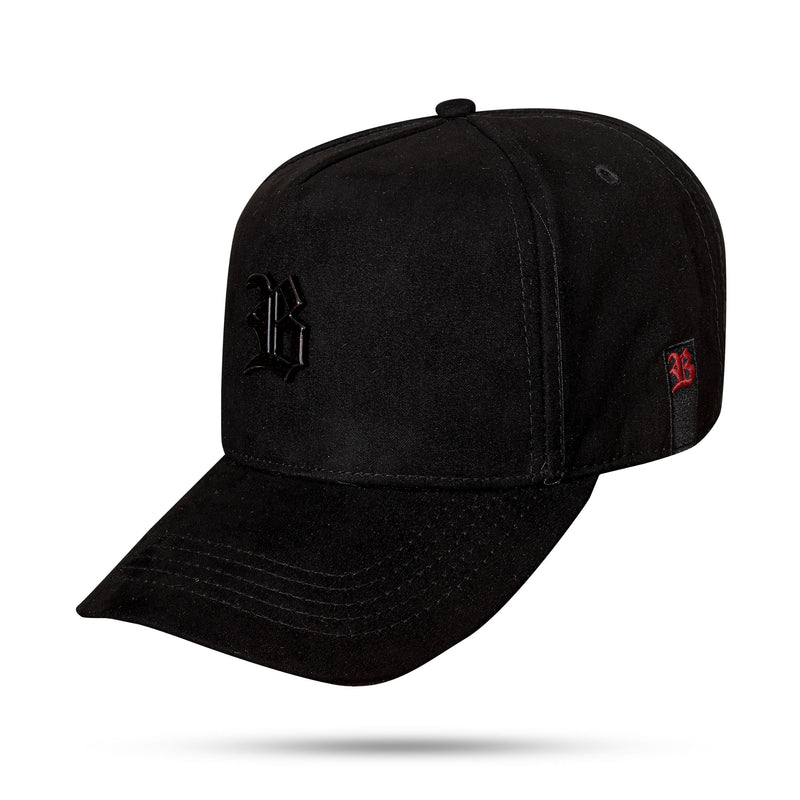 Boné Snapback Suede Preto Metal Glitter Vermelho