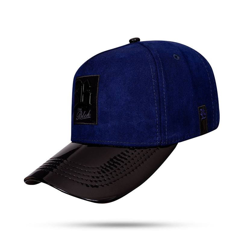 Boné Snapback Azul Marinho Suede Aba Piano Logo Metal