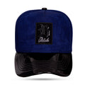 Boné Snapback Azul Marinho Suede Aba Piano Logo Metal