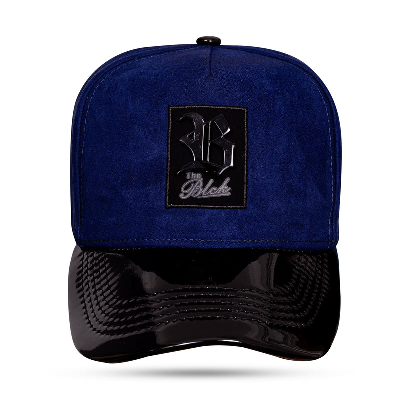 Boné Snapback Azul Marinho Suede Aba Piano Logo Metal