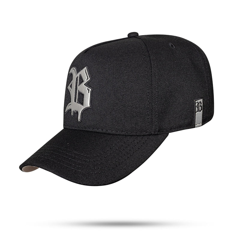 Boné Kids Preto Snapback Splash Logo Couro Prata