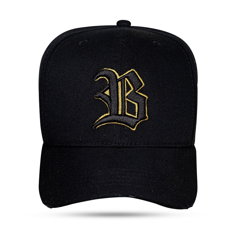 Boné Preto Snapback Alto Relevo Contour Dourado