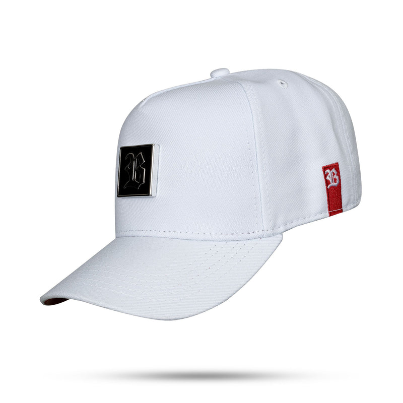 Boné Branco Snapback Quadrado Metal Silver Vermelho