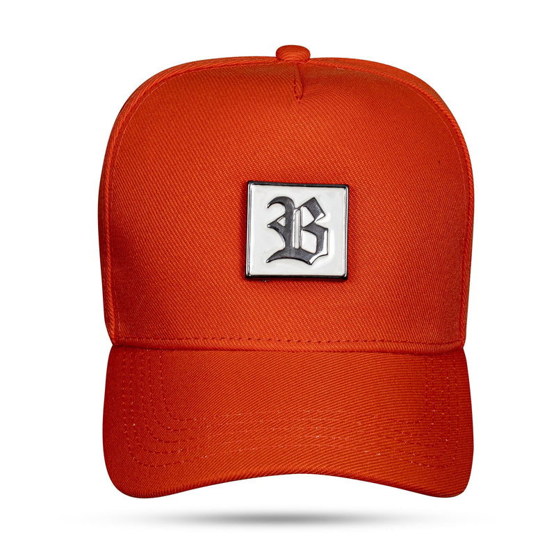 Boné Laranja Snapback Quadrado Metal White