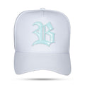 Boné Branco Snapback Logo Alto Relevo Verniz Azul Claro