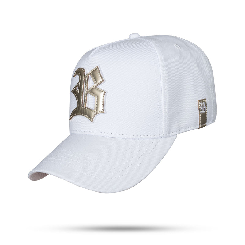 Boné Branco Snapback Logo Alto Relevo Verniz Dourado Old