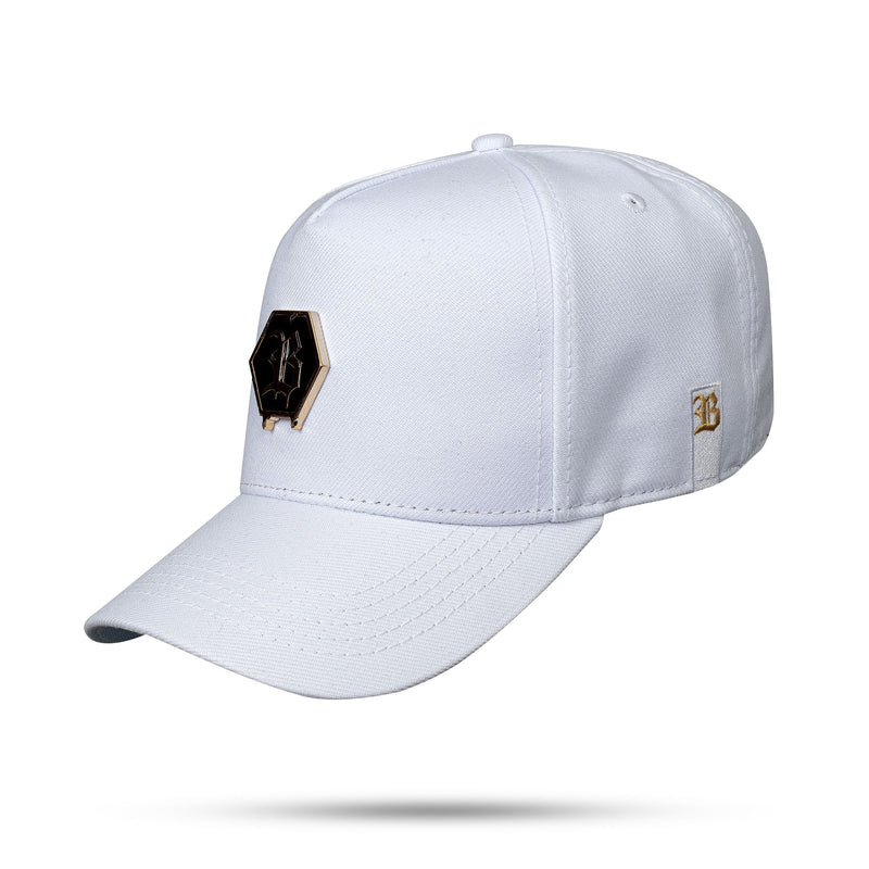 Boné Branco Snapback Logo Hexagon Metal Dourado