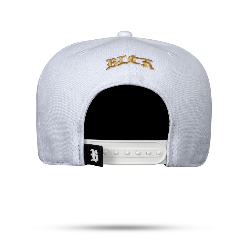 Boné Branco Snapback Logo Hexagon Metal Dourado