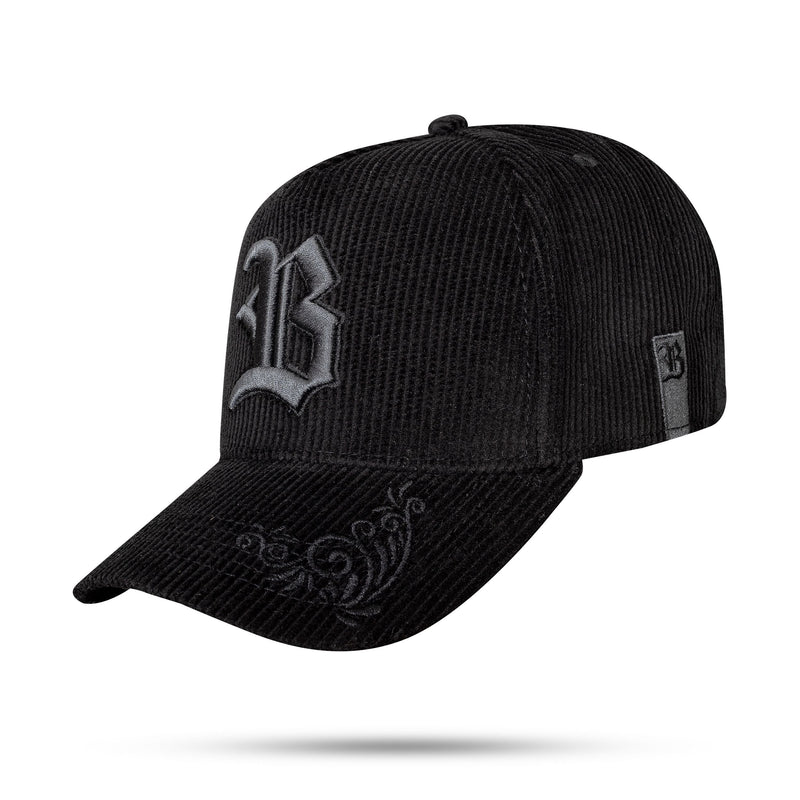 Boné Preto Snapback Aba Cotelê Flourish