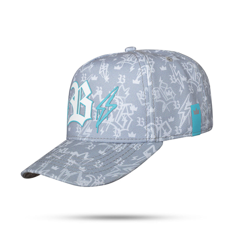 Boné Cinza Snapback Logo Raios Azul