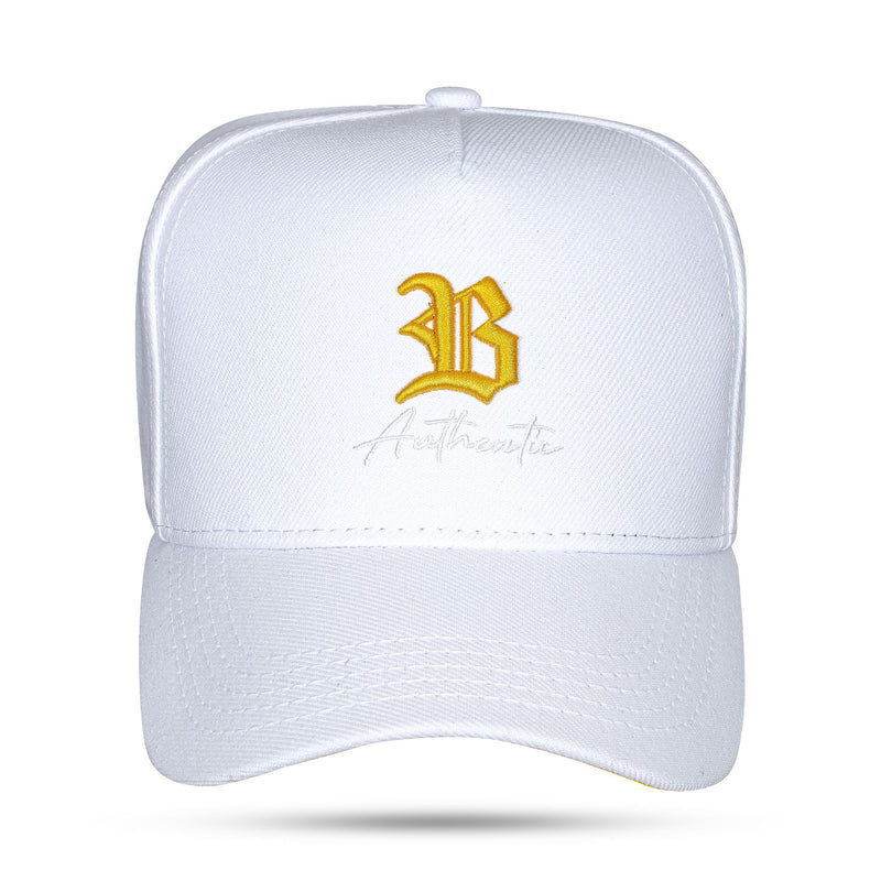 Boné Branco Snapback Authentic B Dourado