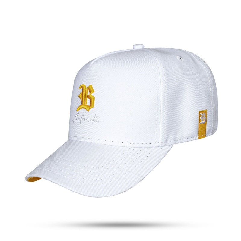 Boné Branco Snapback Authentic B Dourado