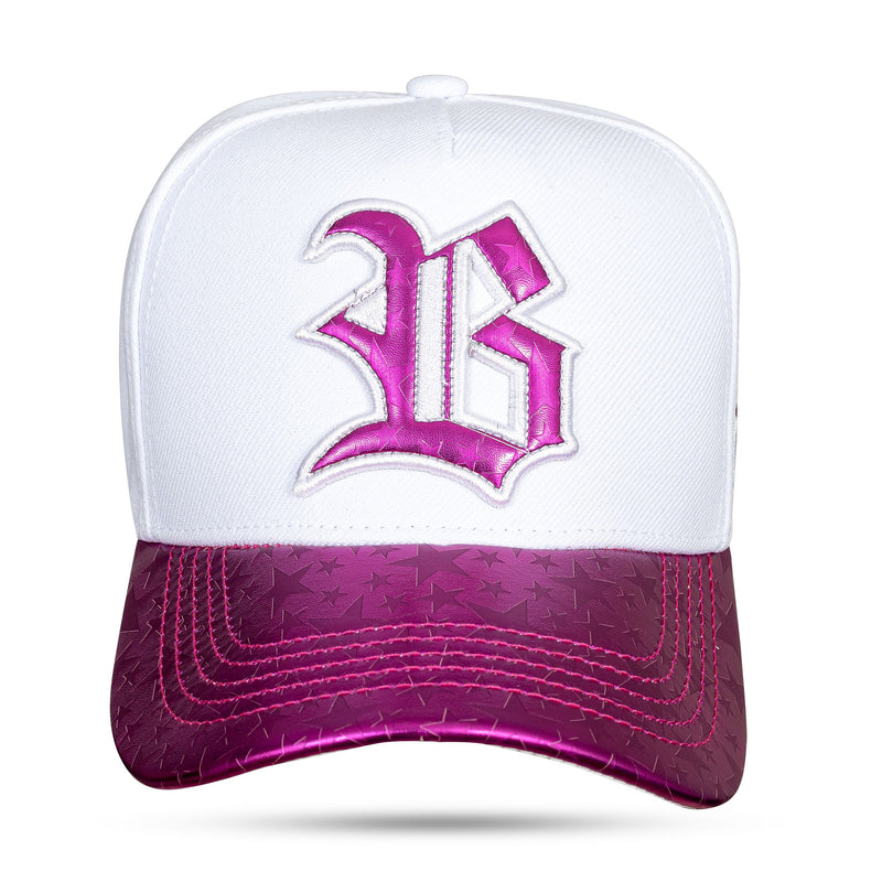 Boné Branco Snapback Aba Couro Star Rosa