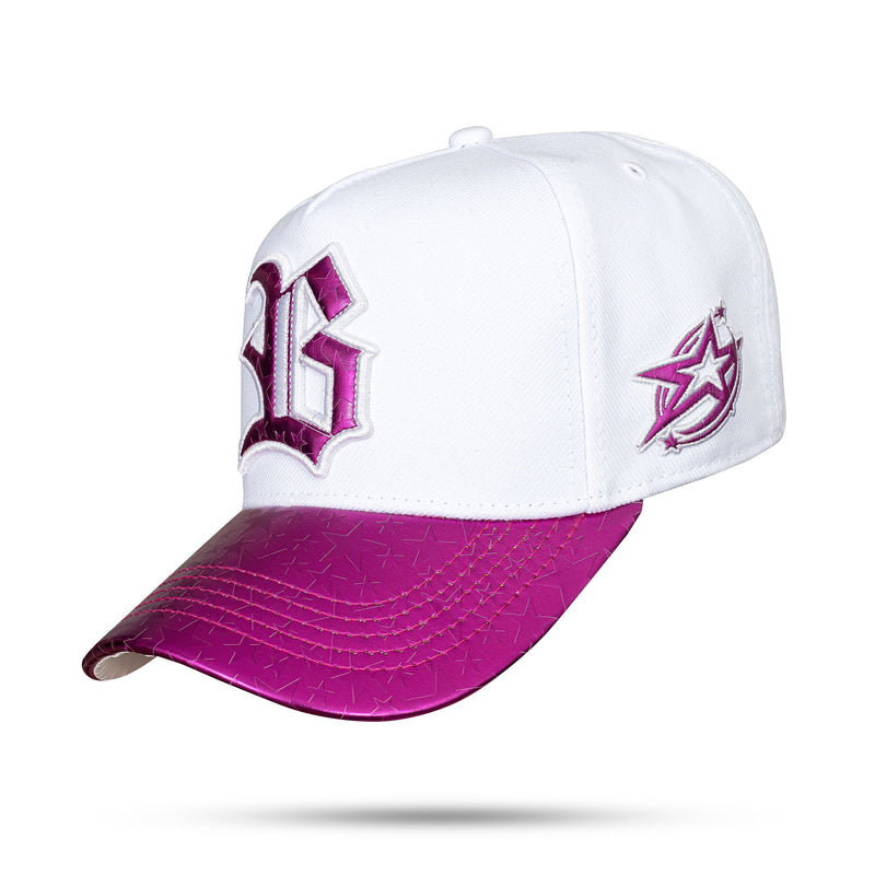 Boné Branco Snapback Aba Couro Star Rosa