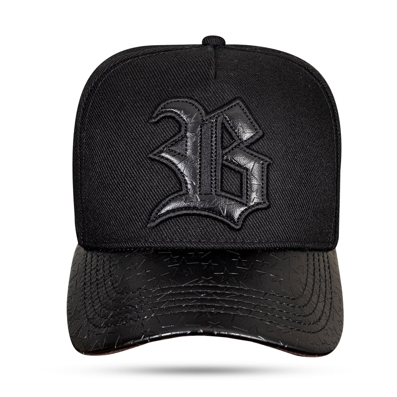 Boné Preto Snapback Aba Couro Star