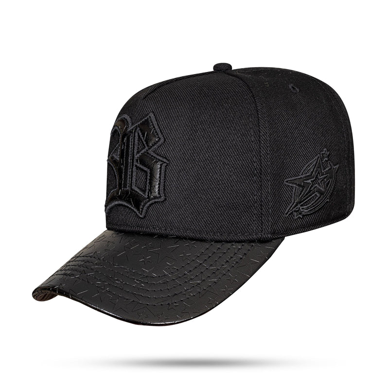 Boné Preto Snapback Aba Couro Star