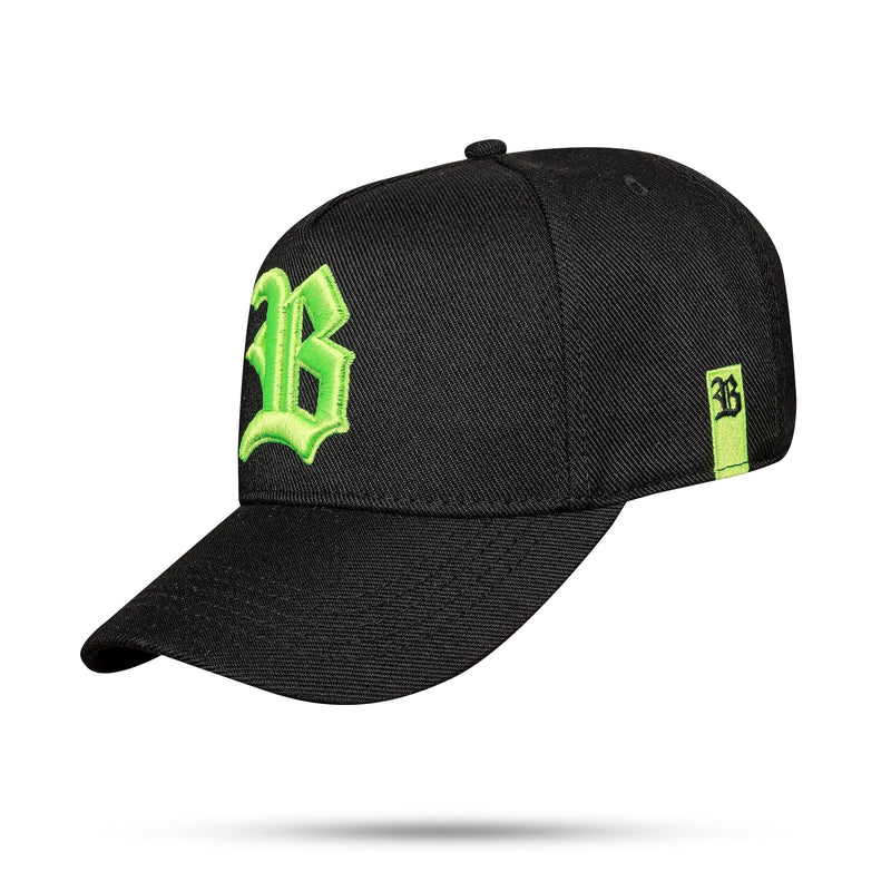 Boné Preto Snapback Alto Relevo Verde Flúor