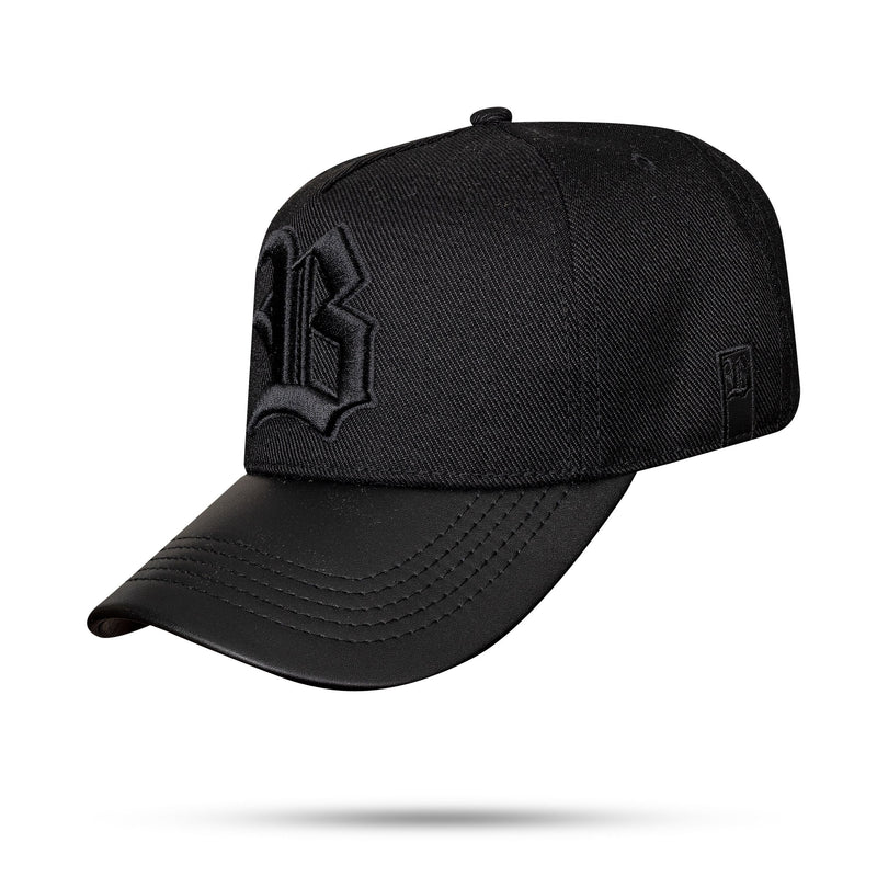 Boné Preto Snapback Alto Relevo Aba Couro