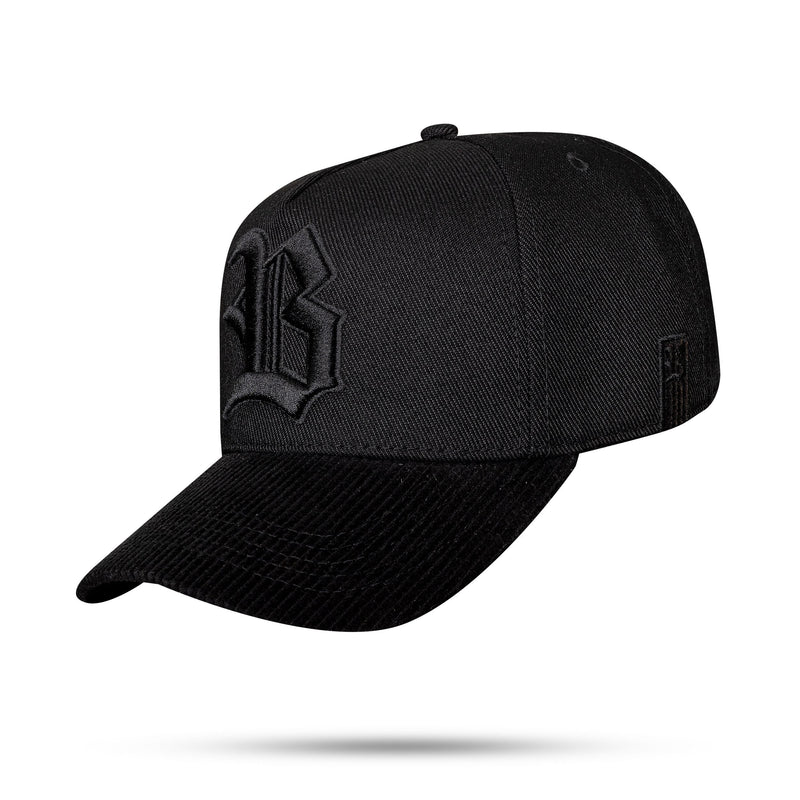 Boné Preto Snapback Alto Relevo Aba Cotelê