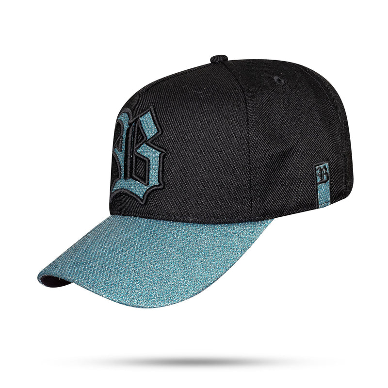 Boné Preto Snapback Aba Shine Azul Celeste