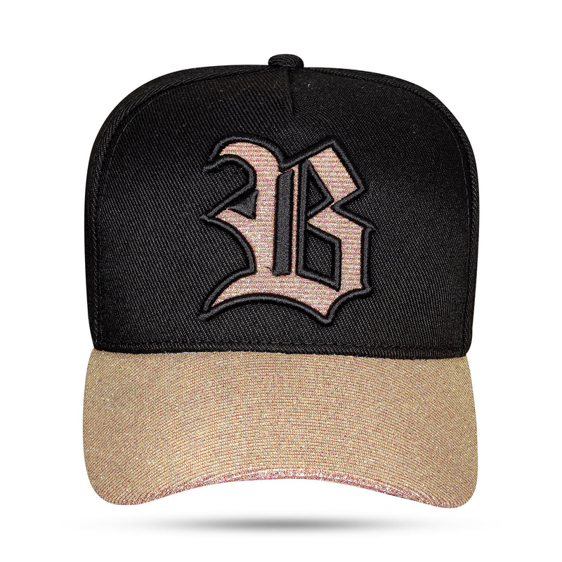 Boné Preto Snapback Aba 3D Gold Pink