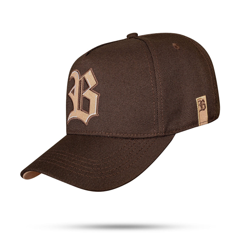 Boné Marrom Café Snapback Logo Suede Bege