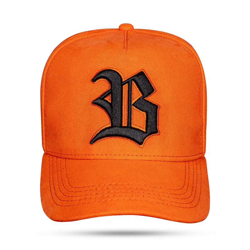 Boné Laranja Snapback Suede Alto Relevo Preto