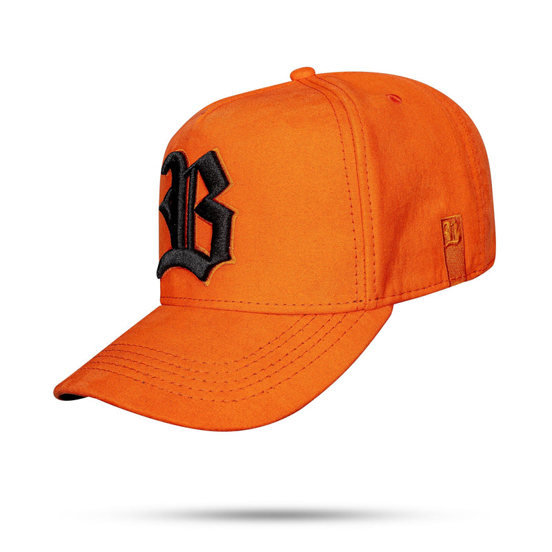 Boné Laranja Snapback Suede Alto Relevo Preto