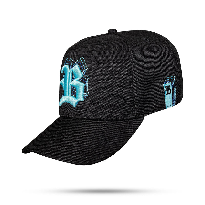 Boné Preto Snapback Alto Relevo Lines Azul