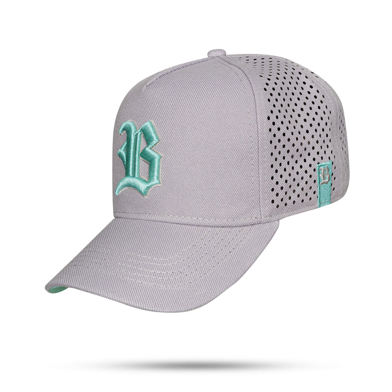 Boné Cinza Snapback Trucker Laser Logo Verde Água