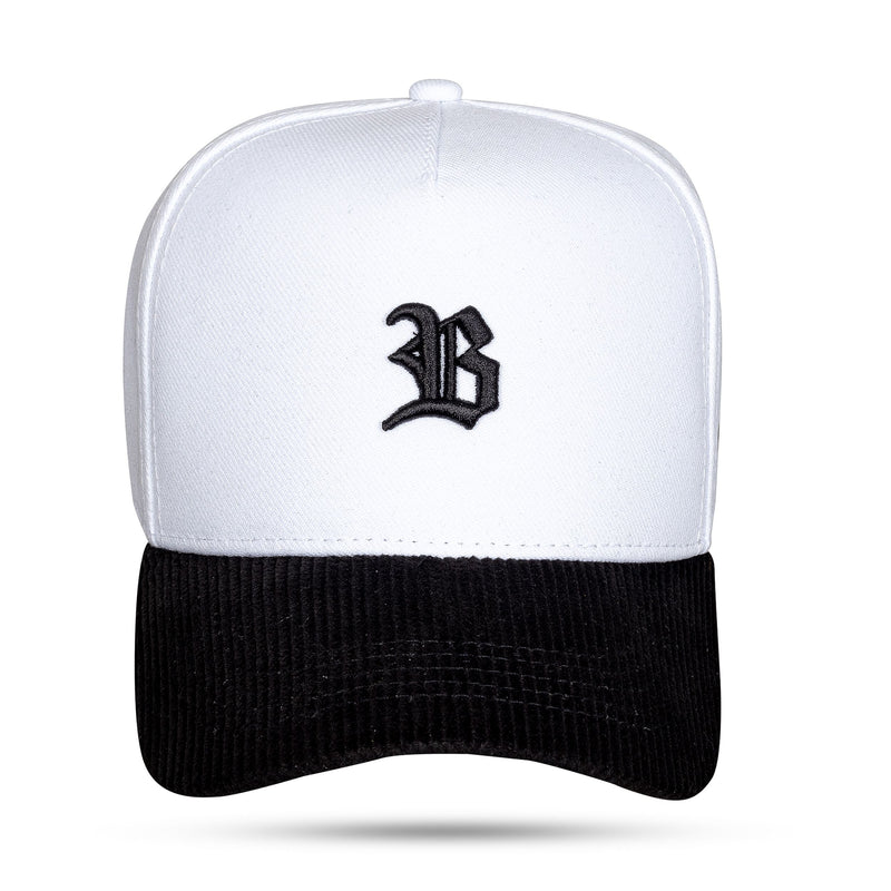 Boné Branco Snapback Aba Preto Cotelê