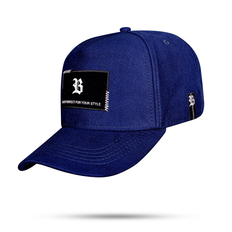 Boné Azul Marinho Snapback Suede Tag Preto