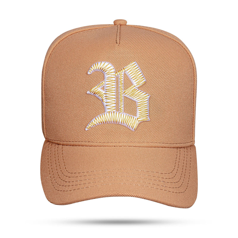 Boné Caramelo Snapback Alto Relevo Zig Zag Dourado