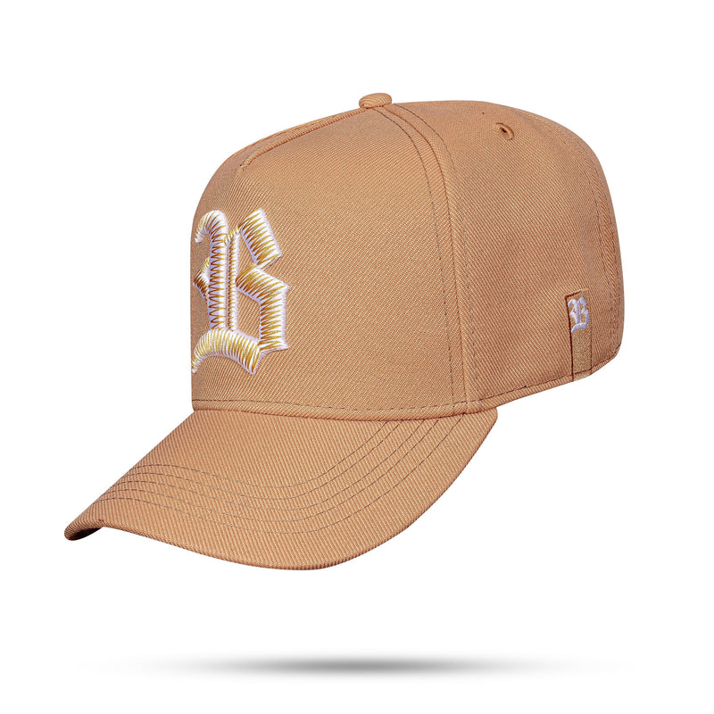 Boné Caramelo Snapback Alto Relevo Zig Zag Dourado