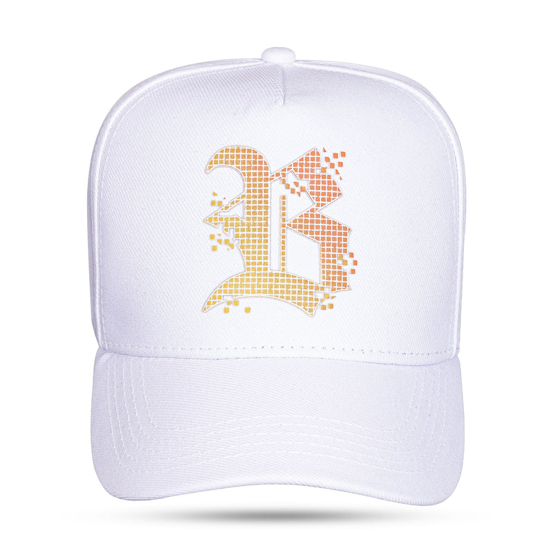 Boné Branco Snapback Logo Pixel Laranja