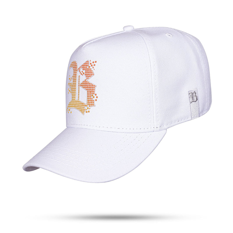 Boné Branco Snapback Logo Pixel Laranja