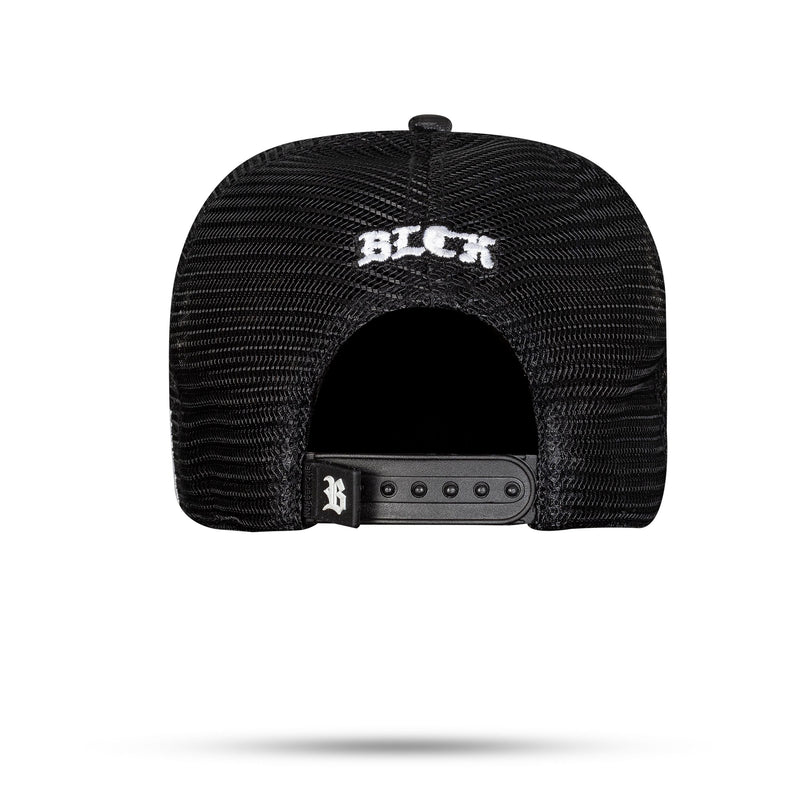 Boné Personalizado - Snapback Trucker Preto - Blck Coração Azul - Blck Brasil