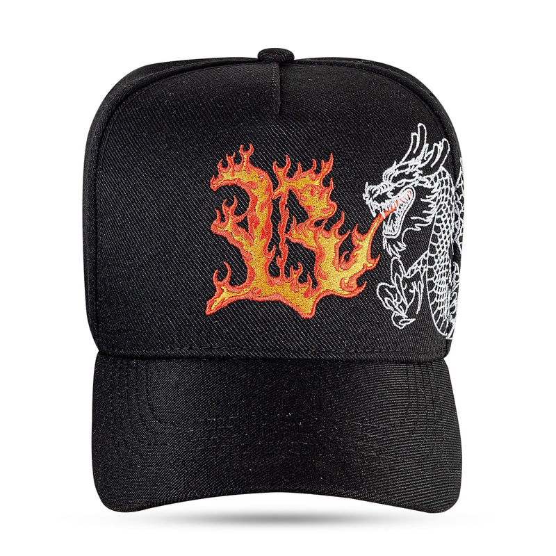 Boné Preto Snapback Dragon Fire Branco