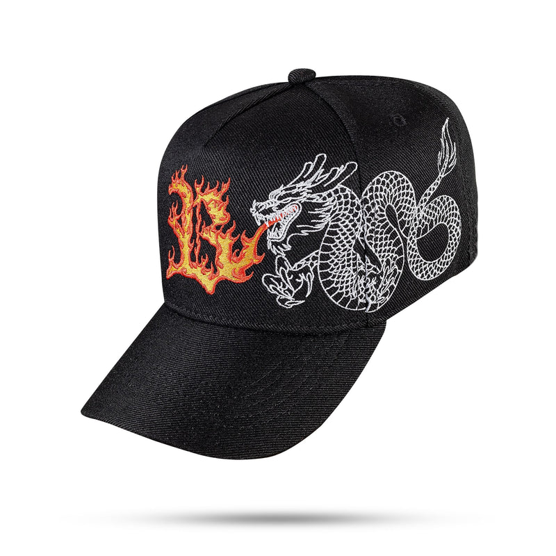 Boné Preto Snapback Dragon Fire Branco