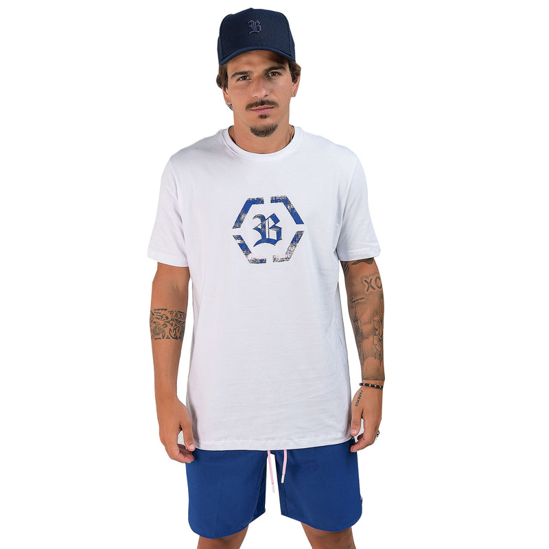 Camiseta Branca Hexa Azul