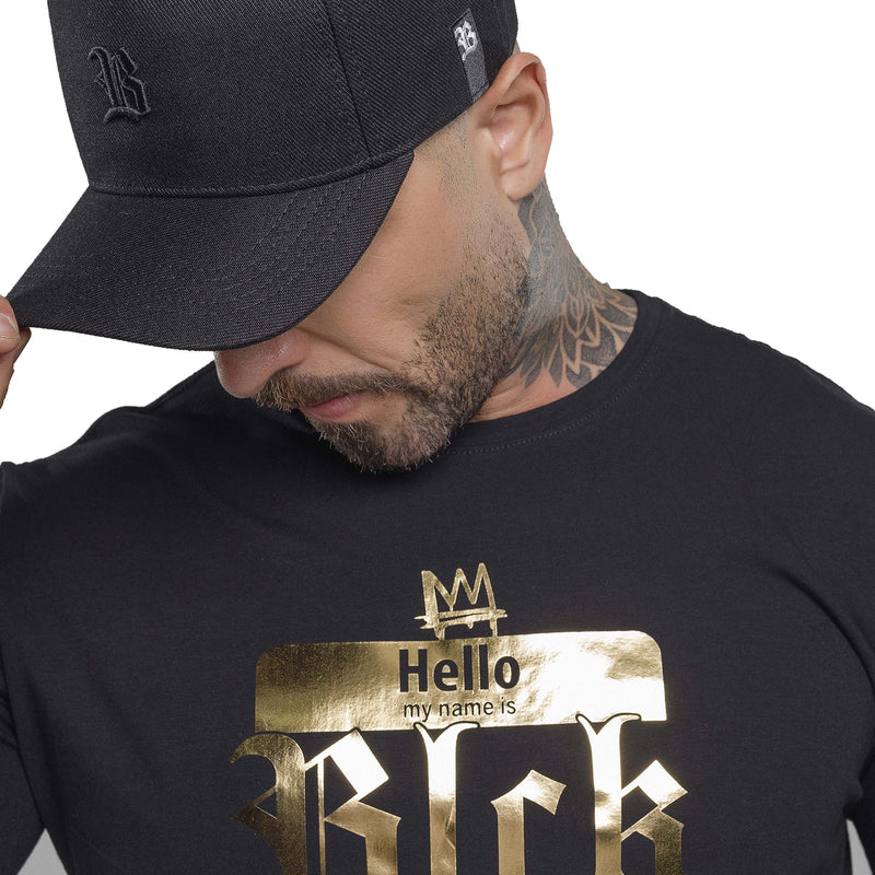 Camiseta Preta Hello My Name Gold