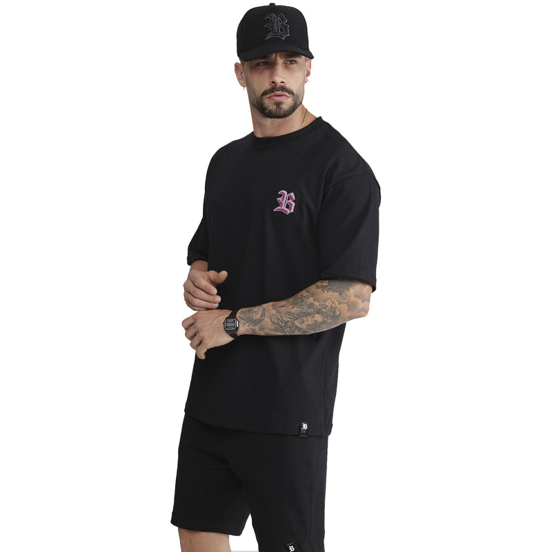 Conjunto Preto Oversized Logo Chenille Roxo