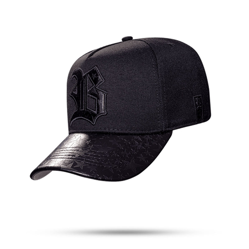 Boné Preto Snapback Aba Couro Estrelado