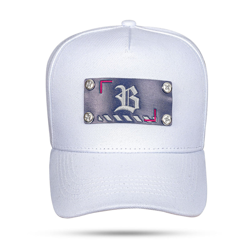 Boné Branco Snapback Tag Couro Azul Marinho