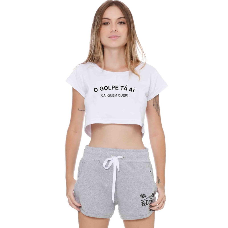 Camiseta Feminina Cropped O Golpe Tá Aí Branca - Dj Guuga